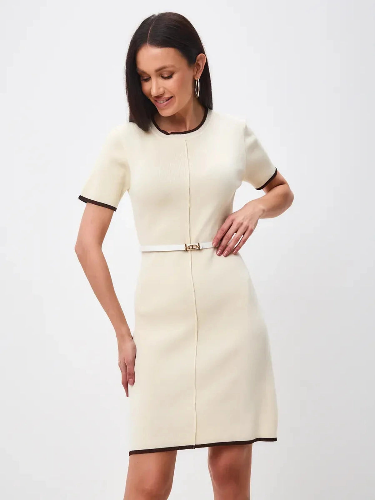 Marbella Mini Dress by Lauven featuring a soft neutral tone, breathable knit, and refined elegance for any occasion.