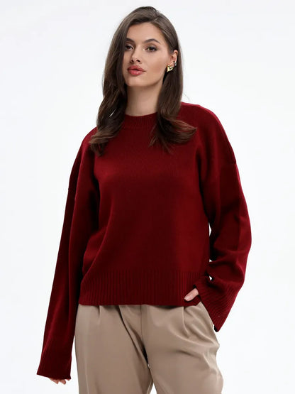 Valora Sweater by Lauven - Oversized knit in deep burgundy red, perfect for seasonal elegance and comfort.