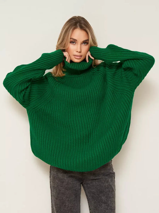 Emerald Sweater by Lauven - Oversized green knitwear with turtleneck for cozy winter style.