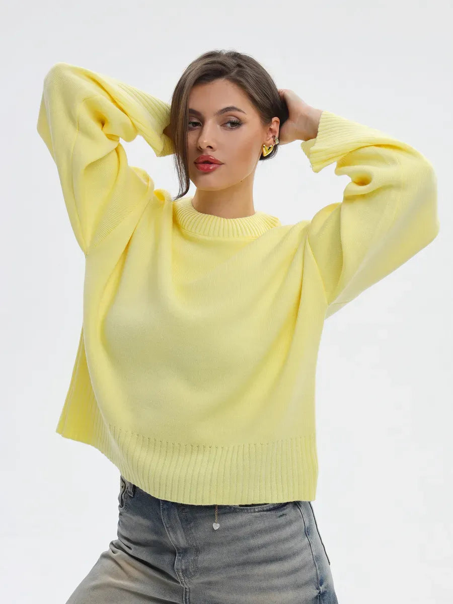Solara Sweater from Lauven - light yellow oversized knitwear for women, perfect for a stylish and cozy look.