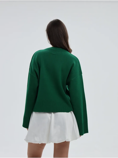 Emerald Sweater by Lauven, showcasing a stylish oversized knit design in rich green from the back.