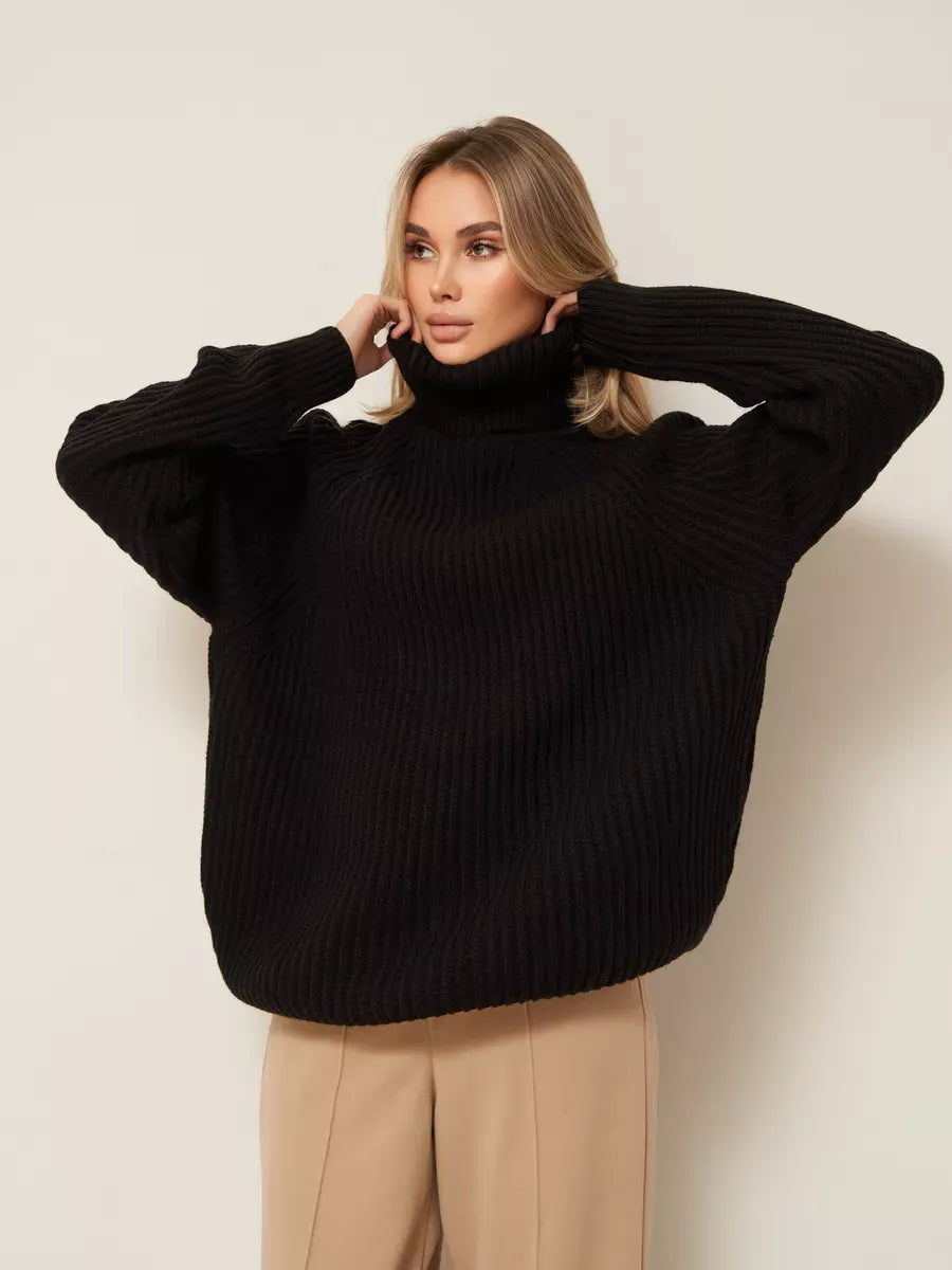 Onyx Sweater by Lauven - Oversized black knitwear with turtleneck for ultimate comfort and style.