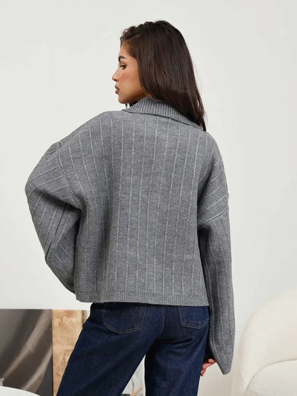 Slate Cardigan from Lauven, a chic dark gray oversized knitwear with a cozy braided detail.