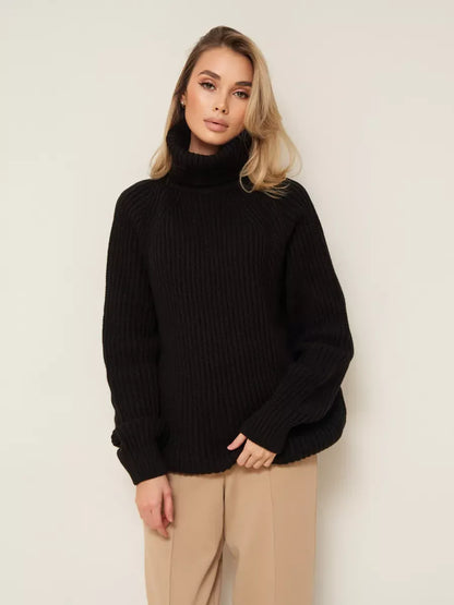 Onyx Sweater by Lauven - Oversized black knitwear with turtleneck, perfect for winter comfort and style.