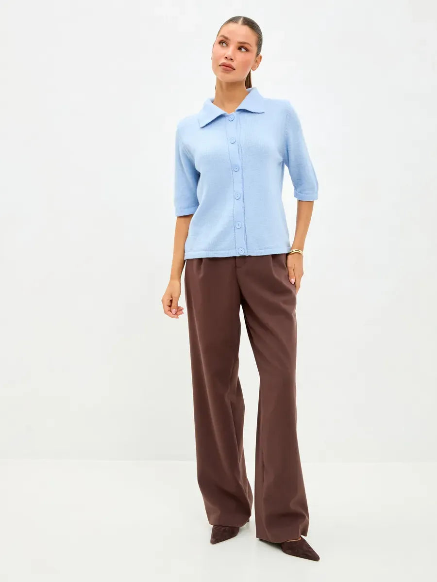 Alba Cardigan by Lauven – Lightweight blue wool blend knitwear with button closure, perfect for autumn layering.