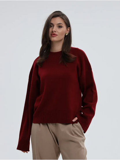Valora Sweater by Lauven in oversized knit, deep burgundy red for a chic and cozy look.
