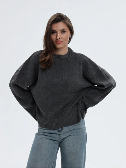 Aria Sweater by Lauven in anthracite gray, an oversized knit perfect for fall and winter fashion.