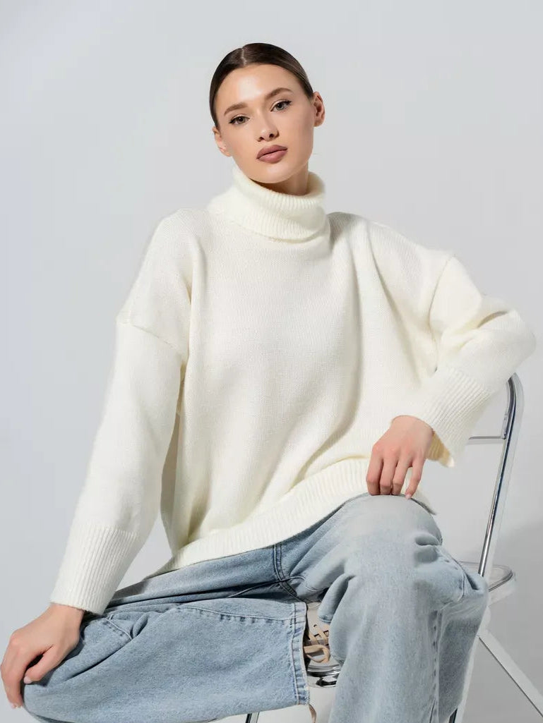 Luna Sweater by Lauven — Oversized knit in soft milk white, perfect for women's fall and winter layering.