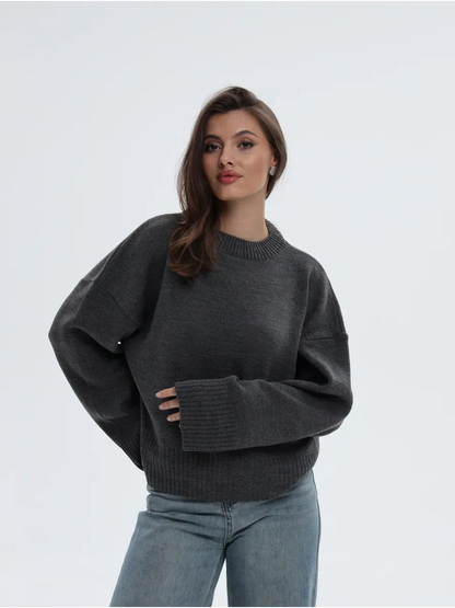 Aria Sweater by Lauven, oversized knit in anthracite gray, perfect for fall and winter elegance.
