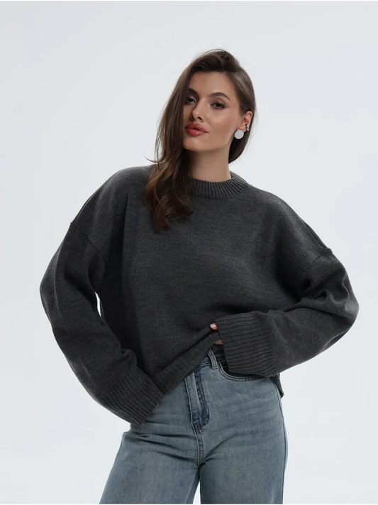 Aria Sweater by Lauven - Oversized knit in anthracite gray, perfect for stylish fall and winter looks.