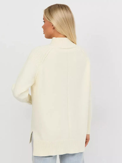 Liora Sweater by Lauven - Oversized milk white cashmere knitwear with high neck.