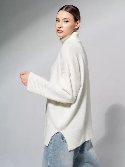 Luna Sweater by Lauven, an oversized knit in soft milk white, ideal for effortless fall layering.