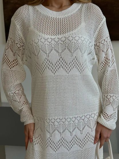 Aurelia Maxi Dress by Lauven featuring airy crochet detailing for an elegant summer style.