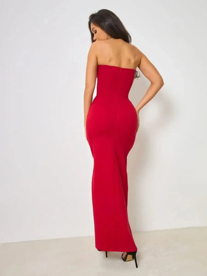Marvella Maxi Dress by Lauven - Bold strapless design showcasing a sculpted fit in vivid red.