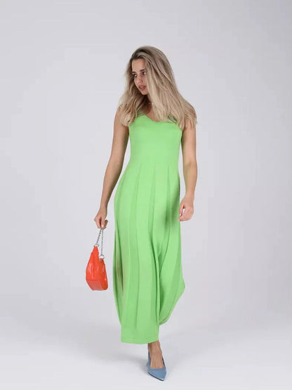 Verde Maxi Dress by Lauven - Fresh green knit dress with elegant fitted silhouette, perfect for confident women.