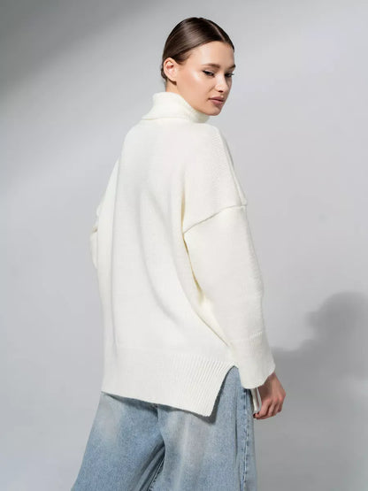 Luna Sweater by Lauven, oversized knit in soft milk white, featuring a relaxed fit and elegant design.