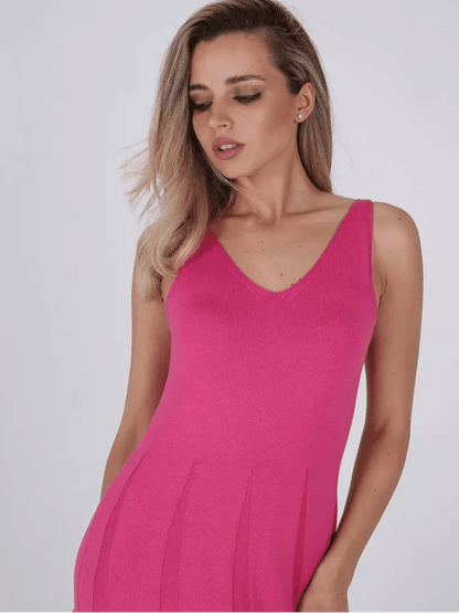 Lyra Maxi Dress by Lauven - Stylish fuchsia knit dress with a flattering A-line silhouette.