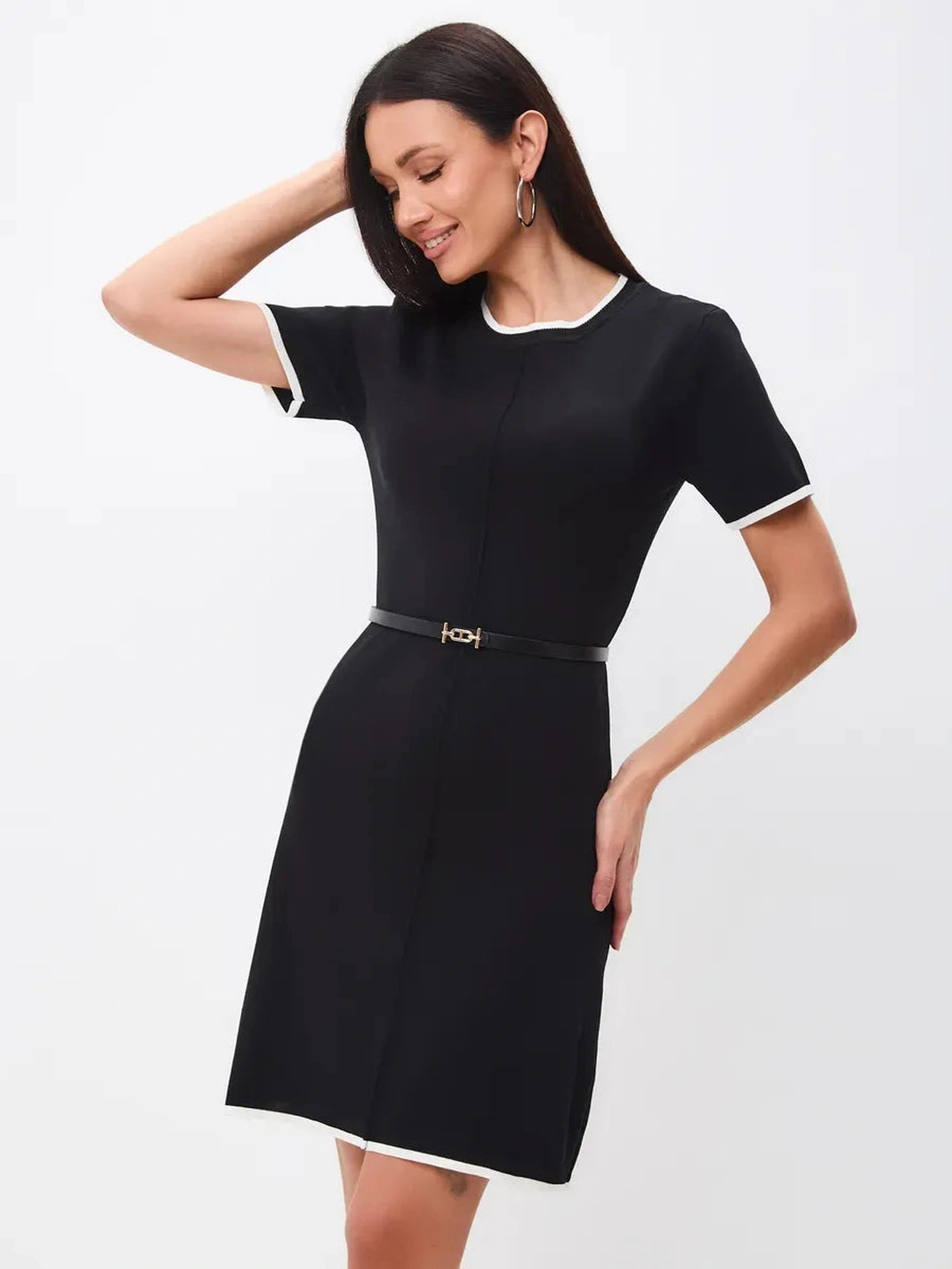 Solara Mini Dress by Lauven, featuring sleek contrast trim and a refined silhouette in breathable knit.