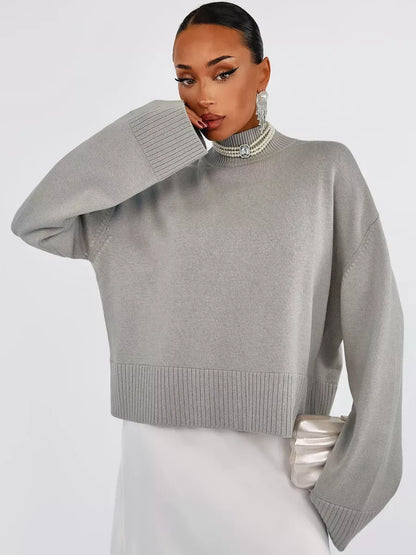 Arden Sweater by Lauven, oversized gray cotton blend knitwear for women's chic outfits.