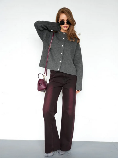 Asher Cardigan by Lauven, stylish graphite knitwear with button closure, perfect for school and office attire.