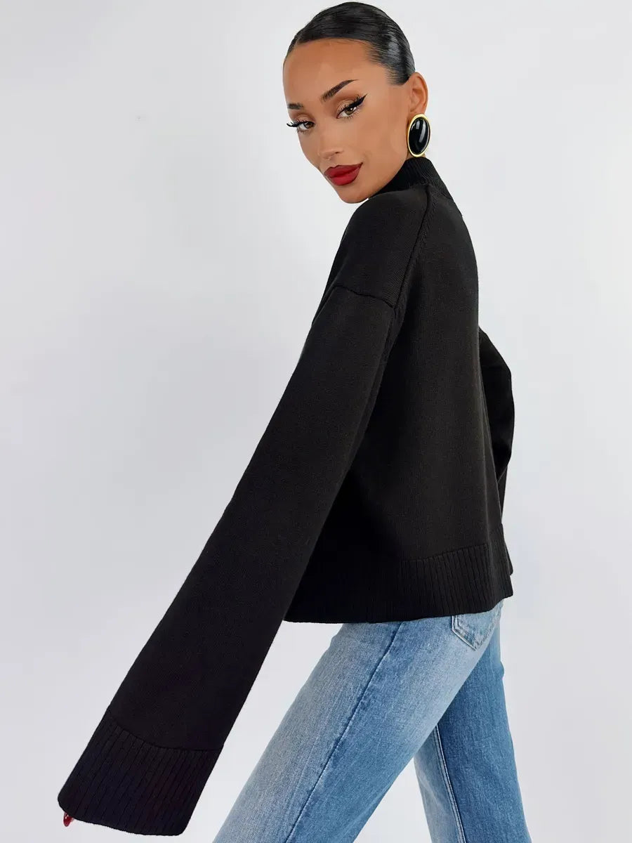 Noir Sweater by Lauven, oversized cotton blend knit in black, showcasing elegant style and modern design.