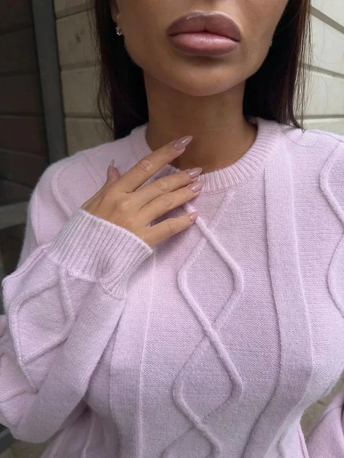 Luna Midi Dress by Lauven, featuring a textured knit in soft pink, perfect for stylish comfort.