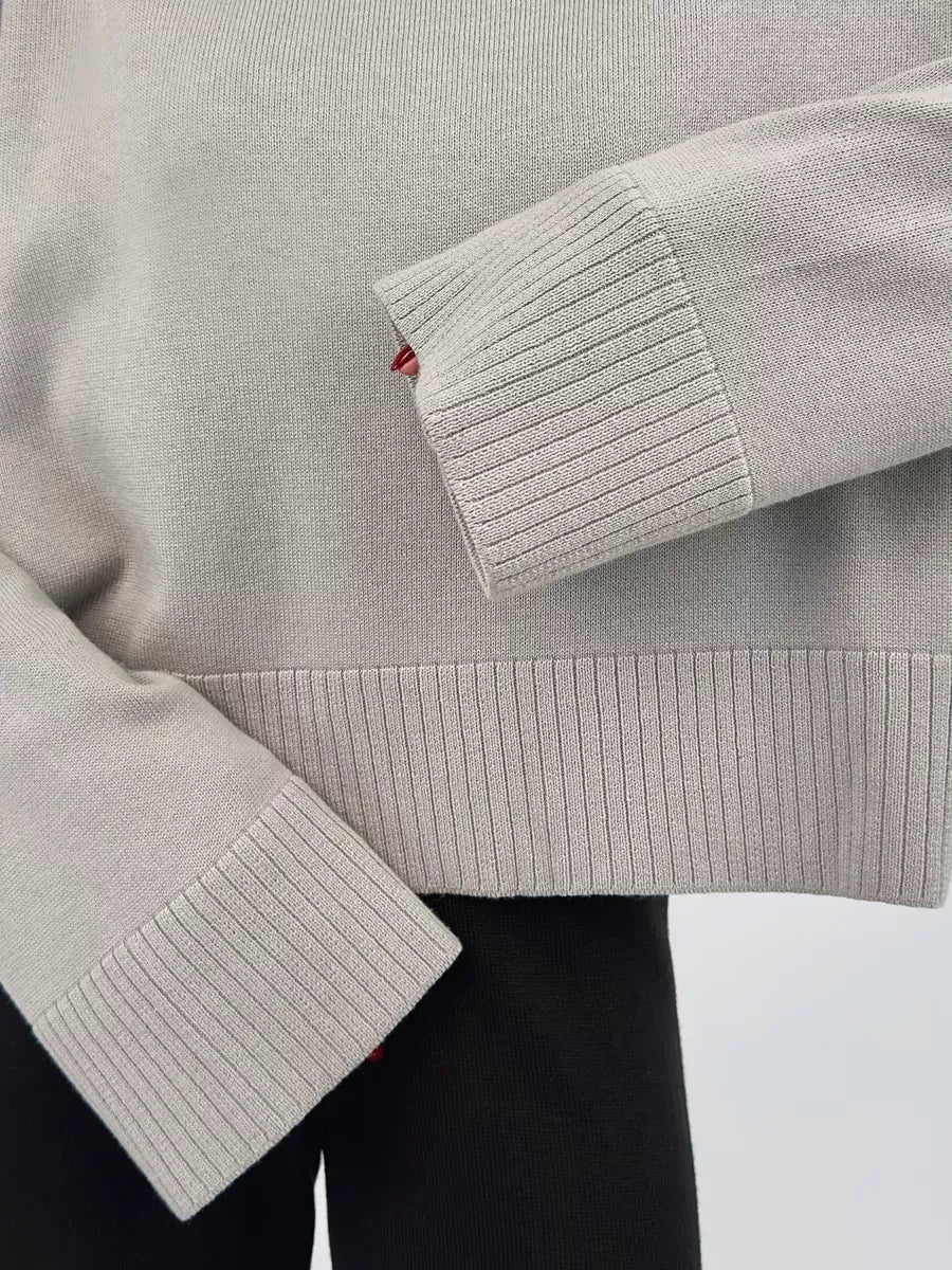 Arden Sweater by Lauven, oversized gray cotton blend knitwear with ribbed cuffs and hem detail.