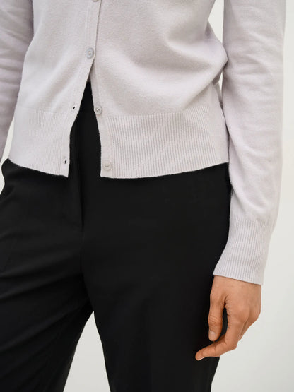 Luna Cardigan by Lauven, soft grey knitwear with classic button closure and elegant fit.