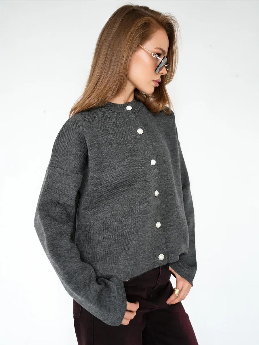 Asher Cardigan by Lauven, warm graphite knitwear with button closure for stylish layering.