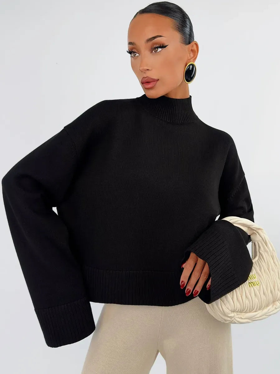 Noir Sweater by Lauven, oversized black cotton blend knit, styled for sophisticated looks.