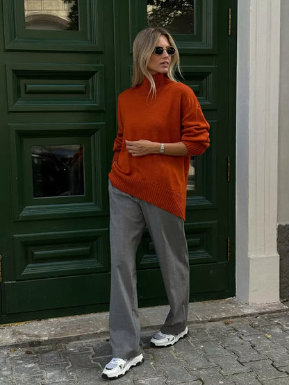 Ember Sweater by Lauven - Oversized women's wool knit turtleneck in terracotta, perfect for fall and winter layering.