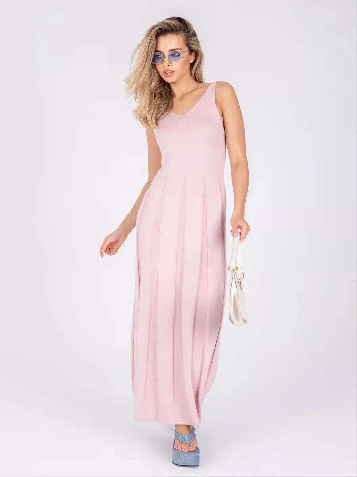 Celeste Maxi Dress by Lauven - Elegant ribbed knit summer dress in soft pink, perfect for warm-weather style.