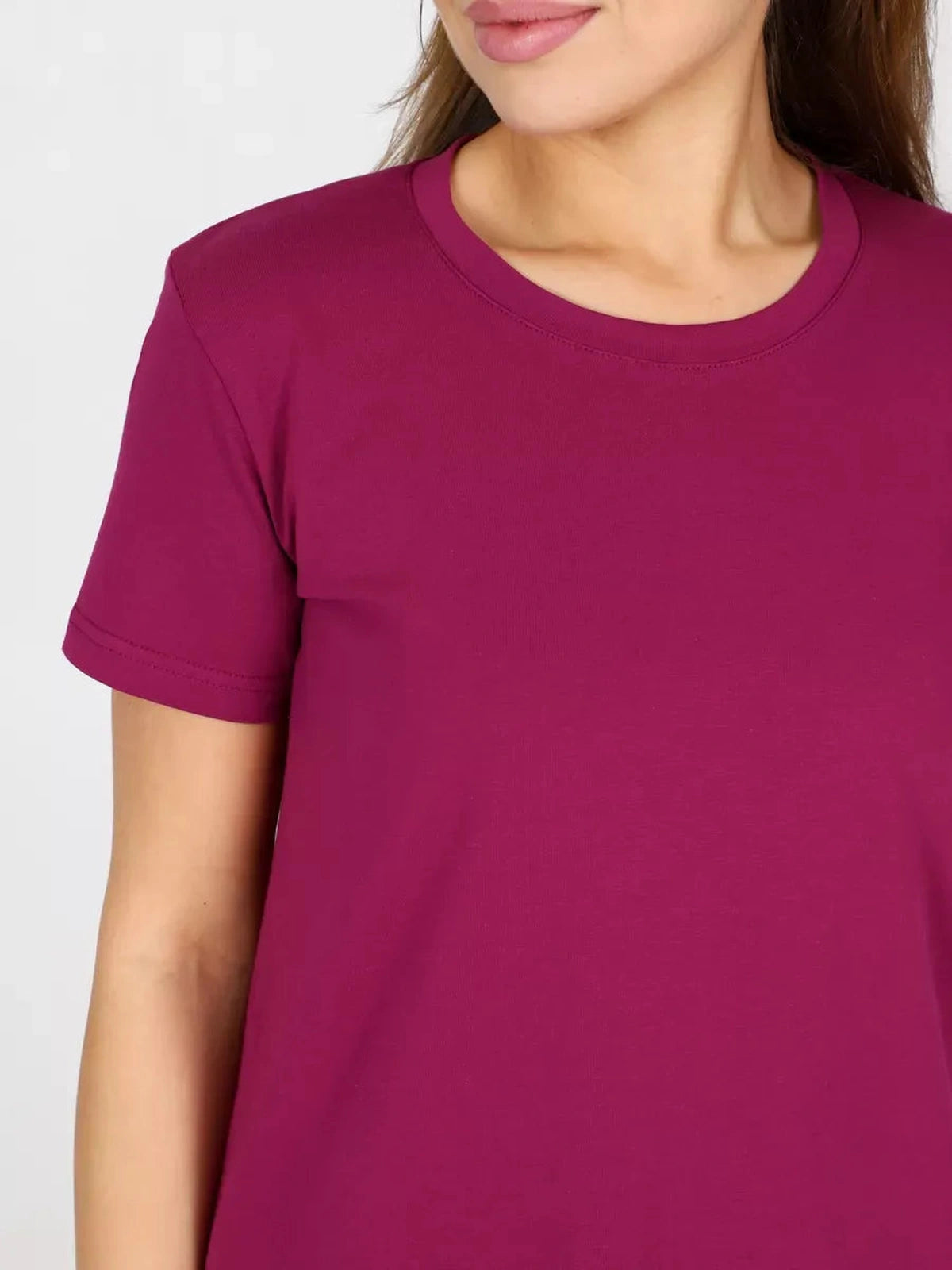 Riviera Midi Dress by Lauven in vibrant magenta, featuring a soft cotton jersey fabric with a relaxed fit.