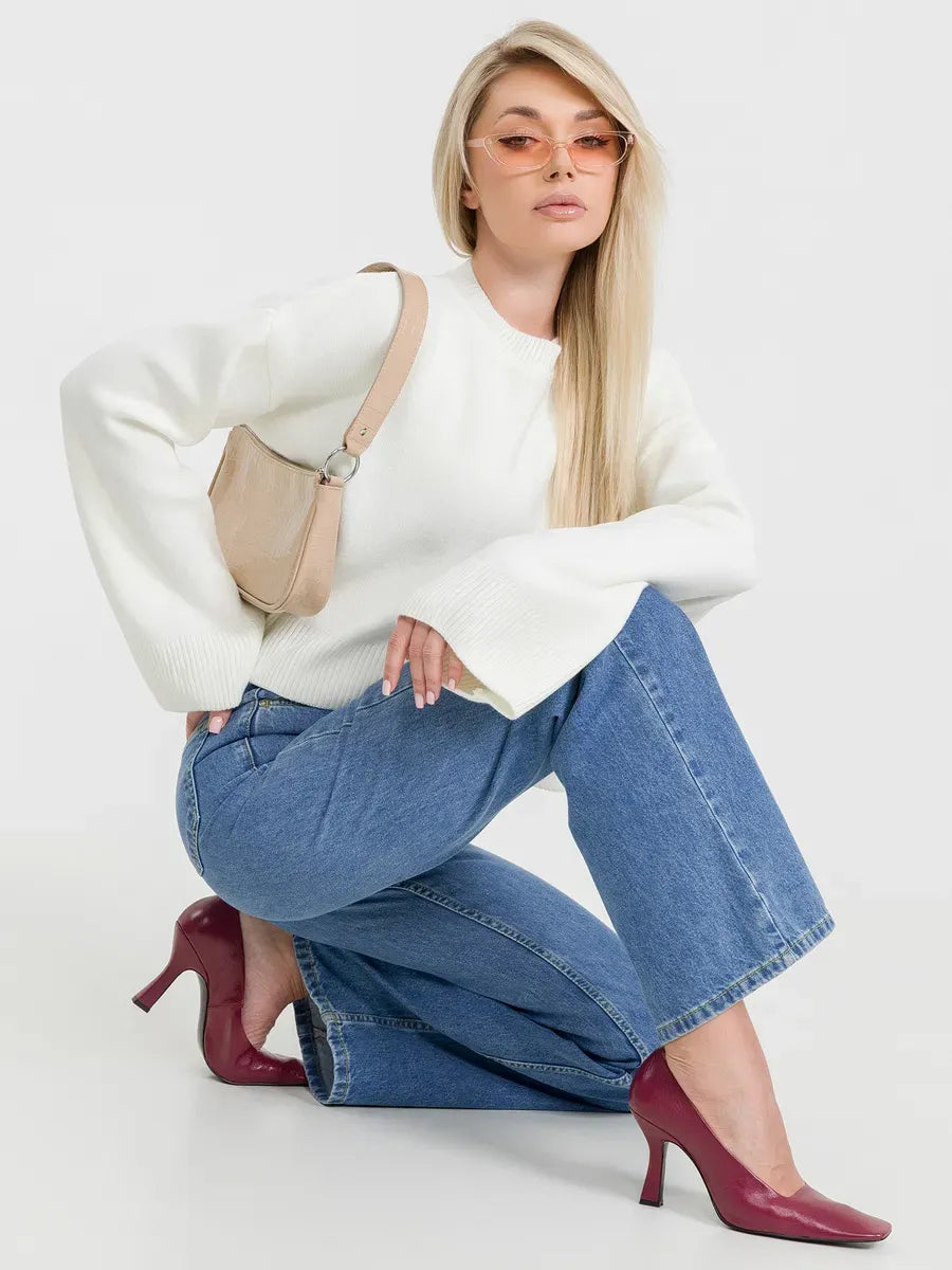 Luna Sweater by Lauven, ivory knitwear styled with denim, perfect for casual and elegant looks.