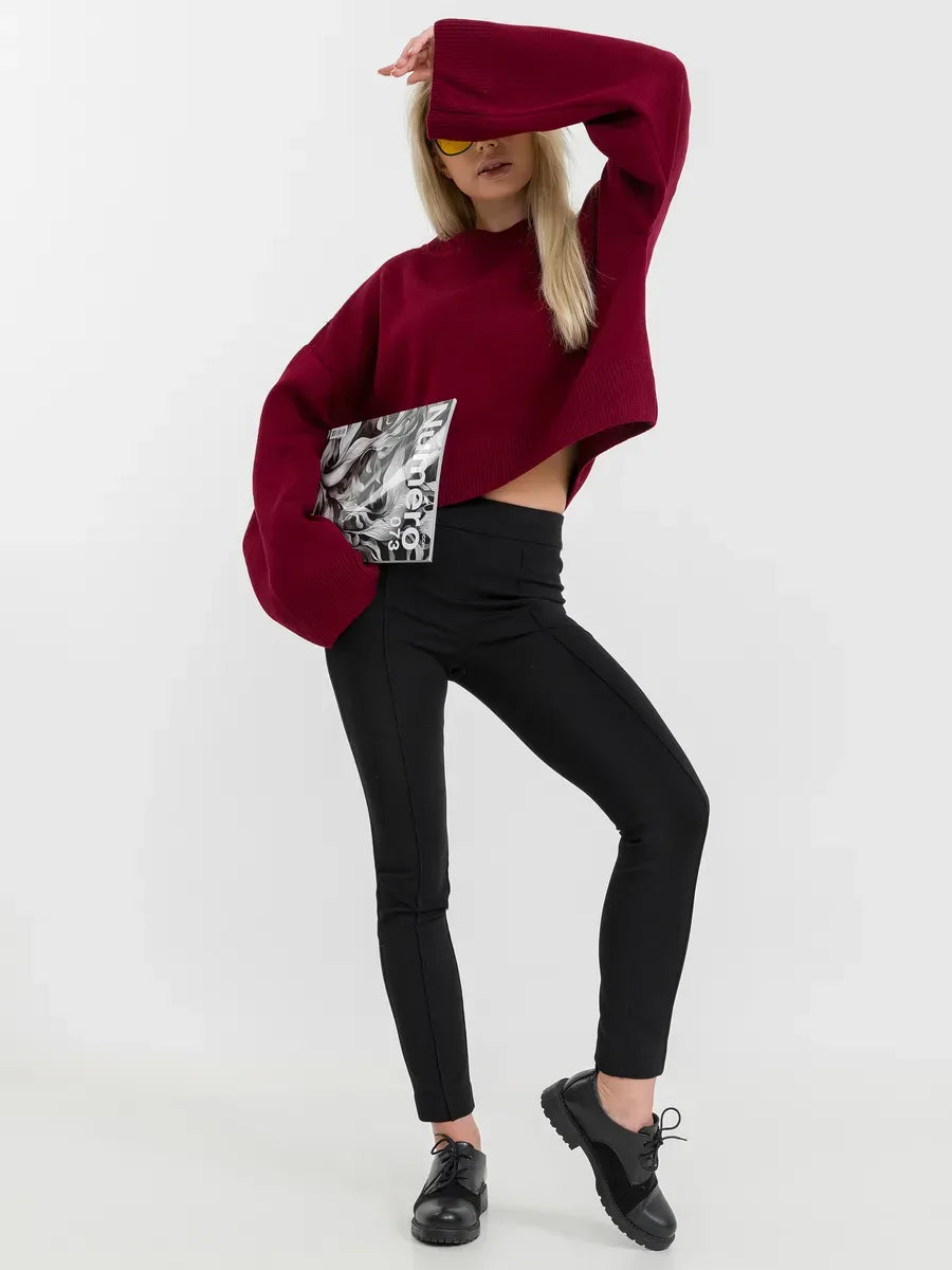 Marbella Sweater by Lauven in burgundy, showcasing modern minimalism and sophisticated knitwear style.