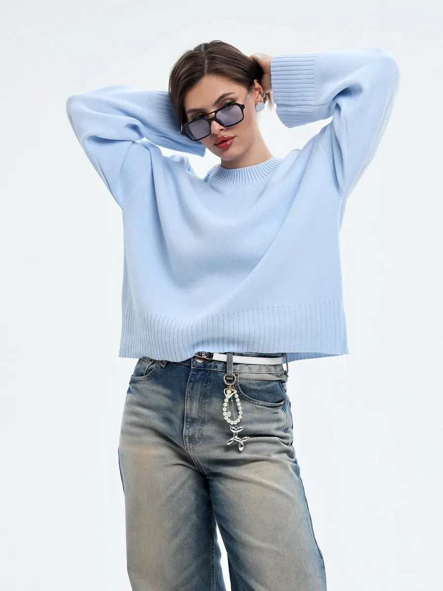 Celine Sweater by Lauven in oversized knit style, sky blue color, featuring a chic and comfortable fit.