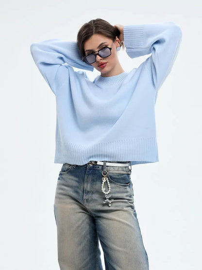 Celine Sweater by Lauven in oversized knit style, sky blue color, featuring a chic and comfortable fit.
