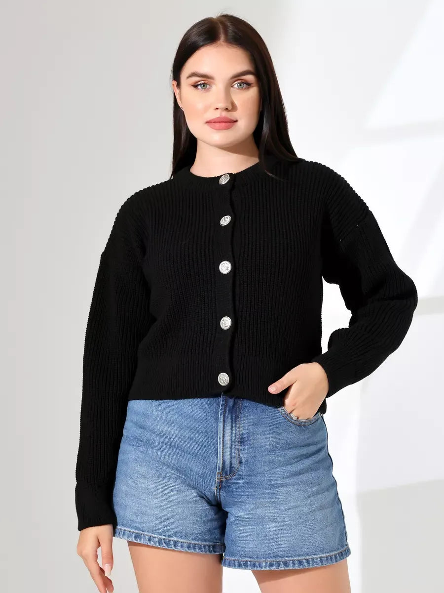 Nova Cardigan by Lauven: Stylish black knitwear with button-front closure and comfortable relaxed fit.