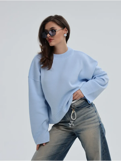 Celine Sweater — Oversized Knit in Sky Blue by Lauven, showcasing a chic and comfortable style.