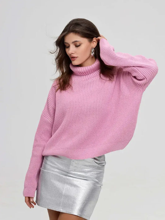 Iris Sweater by Lauven in pink, oversized knit with turtleneck, perfect for modern layering.