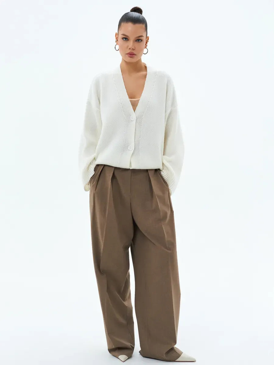 Ivory Cardigan by Lauven - Cozy oversized knitwear with button closure for stylish layering.