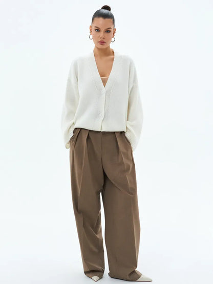 Ivory Cardigan by Lauven - Cozy oversized knitwear with button closure for stylish layering.