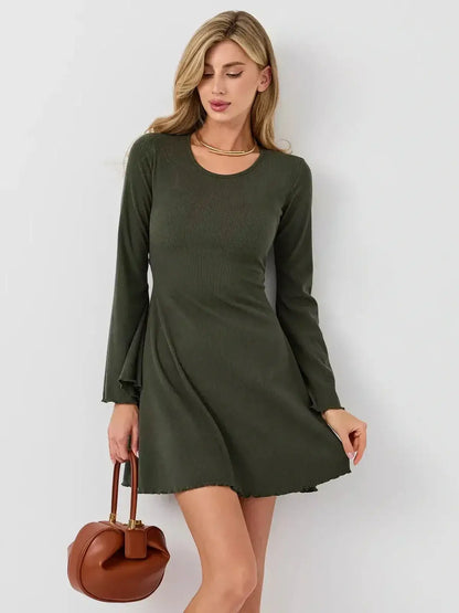 Ivy Bell mini dress by Lauven, featuring flared bell sleeves and a flattering A-line silhouette.