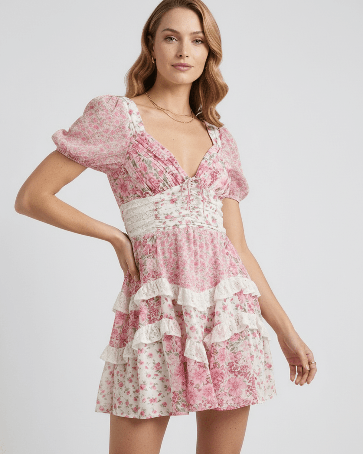 Ivy Mini Dress by Lauven featuring a floral print, puff sleeves, and A-line silhouette for a feminine look.