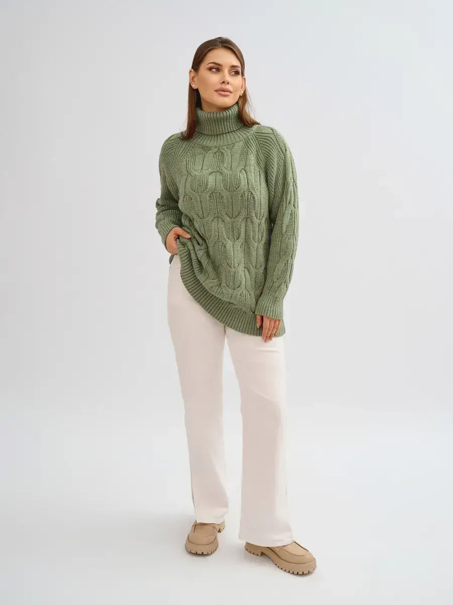 Ivy Sweater by Lauven - Oversized Cable Knit with High Neck, perfect for layering and cozy style.