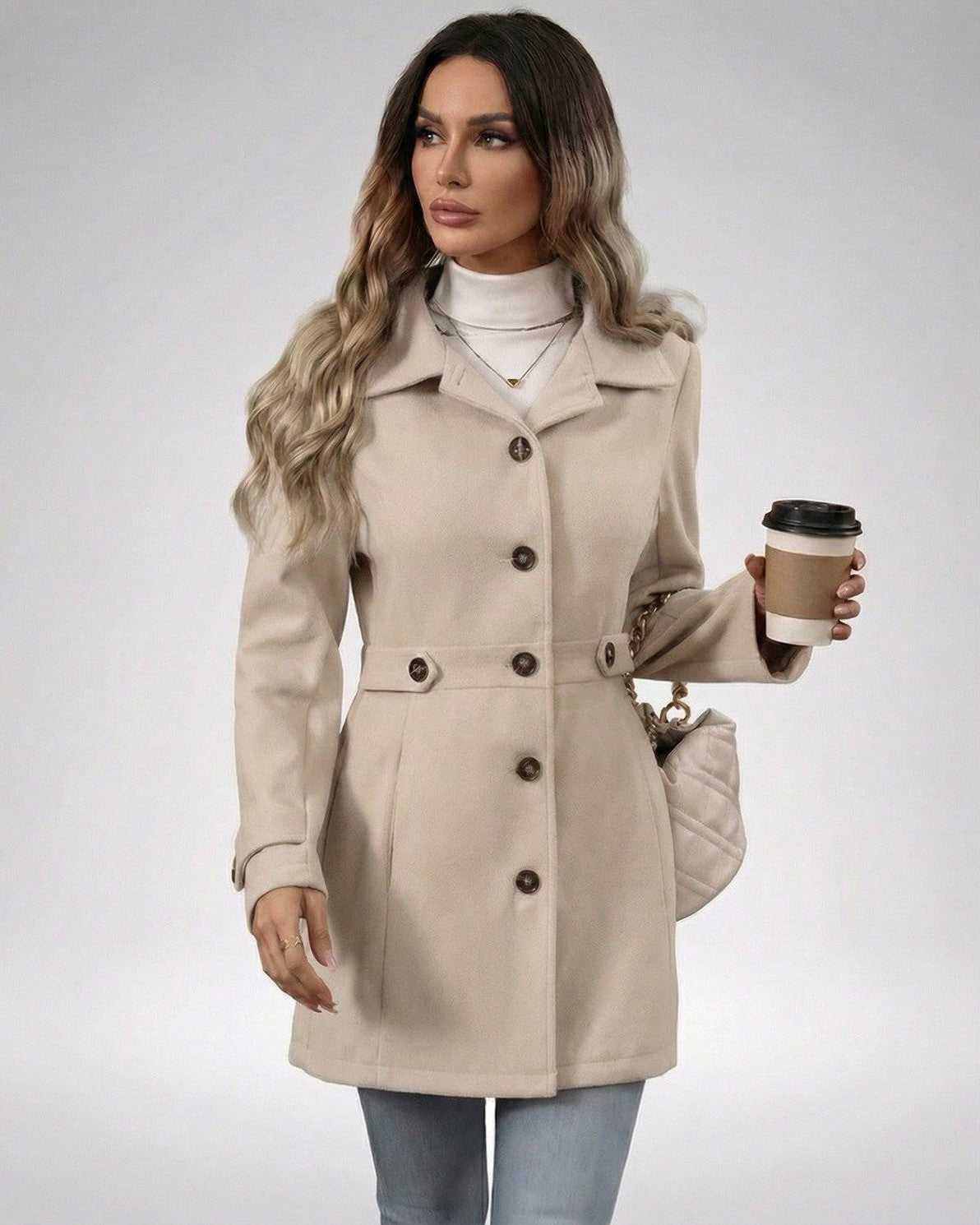 Latte Sculpt Jacket by Lauven, women’s beige slim fit jacket with tailored silhouette, perfect for a polished look.
