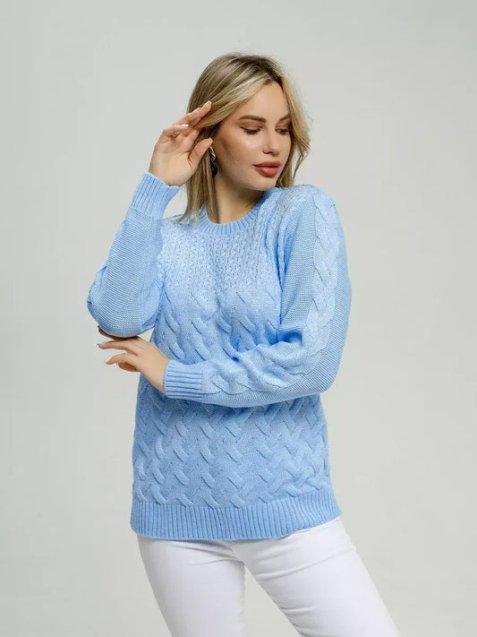 Alba Pullover by Lauven, a classic fit blue sweater showcasing breathable comfort and elegant design.