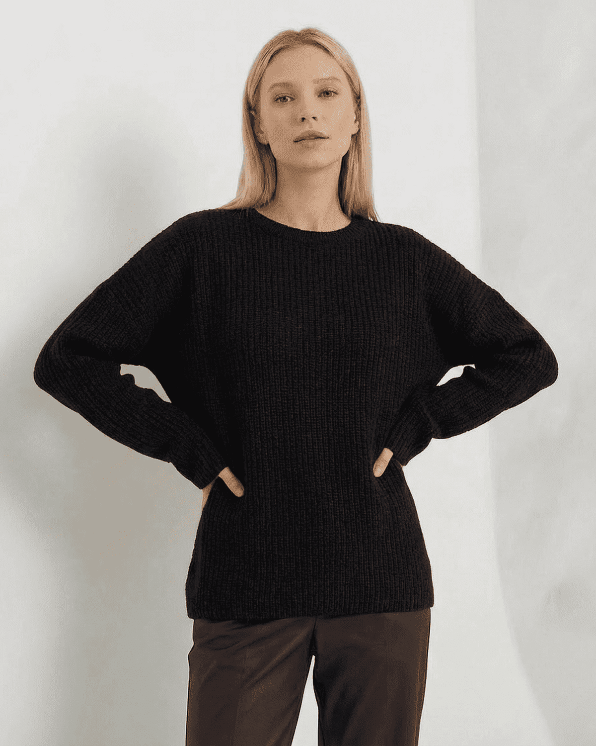 Arden Sweater by Lauven - Loose fit ribbed knitwear in black for women.