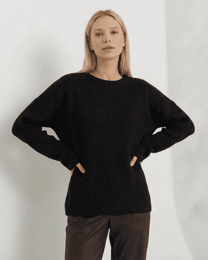 Arden Sweater by Lauven - Loose fit ribbed knitwear in black for women.