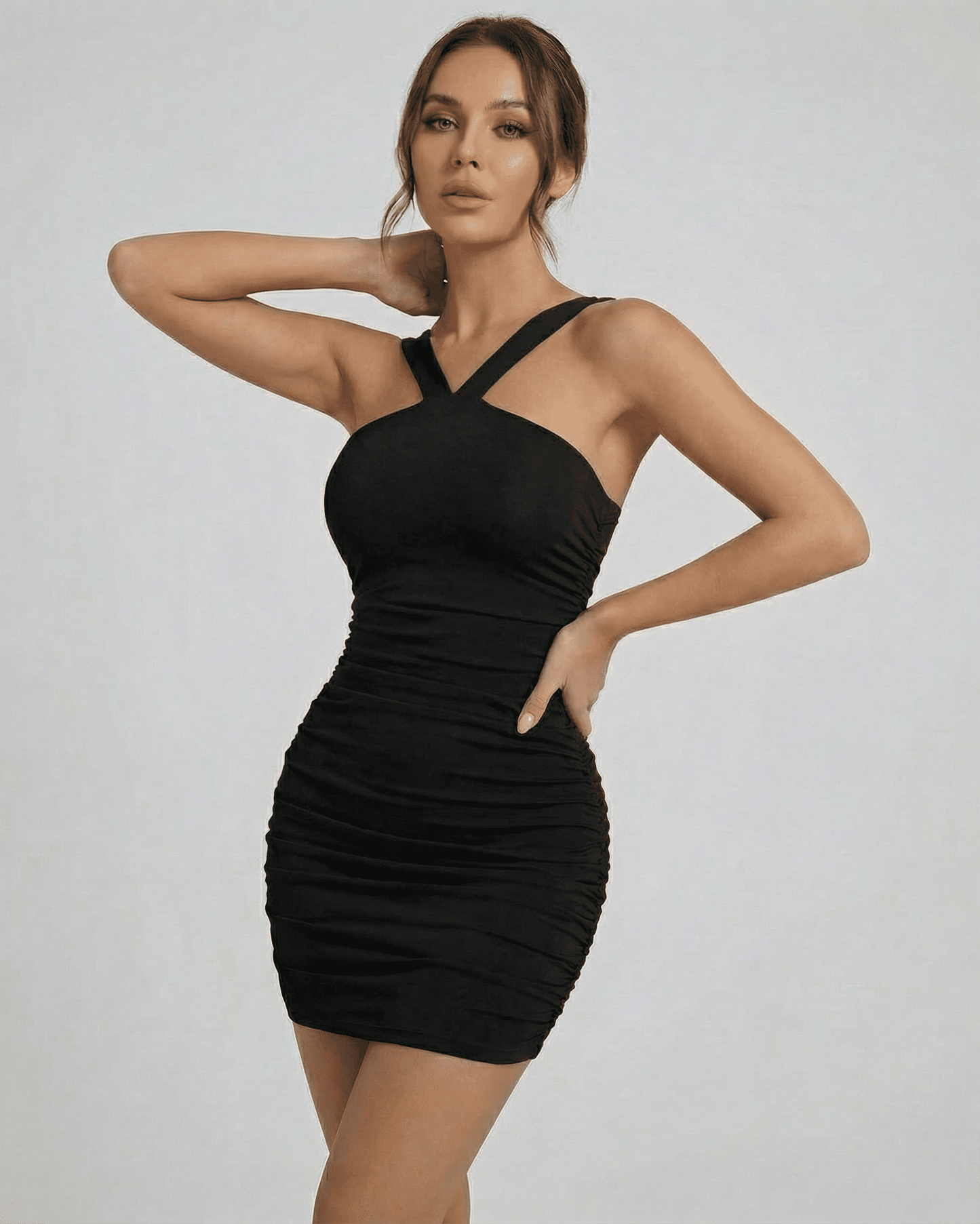 Astra Mini Dress by Lauven - Sleek bodycon fit with asymmetrical neckline and sleeveless design for modern styling.
